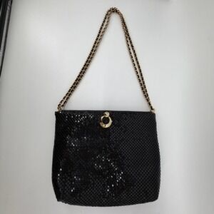 Whiting and Davis Black Mesh Evening Shoulder Bag‎ Gold Chain Clasp